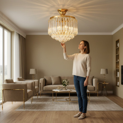 Plafongslüster Luxus Gold Kronleuchter Plafongsliicht Lüster Kristall Konscht