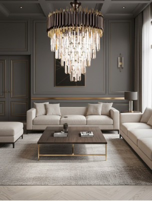 Luxuskrounluucht Plafongsliichter Gold Plafongslamp Lüster Kristall Rond.