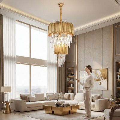 Luxus Kronleuchter Plafonnière Gold Plafondlampe Lustre Kristall XXL