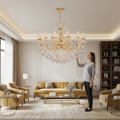 Plafongsliichter Krouneliichter Luxus Gold Plafongslampe Lüster Kristall Luuchten