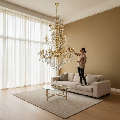 Luster Kronleuchter Deckenleuchter XXL Luxus Gold Deckenlampe Kristall