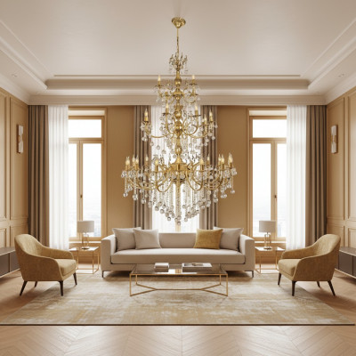 Luster Kronleuchter Deckenleuchter XXL Luxus Gold Deckenlampe Kristall