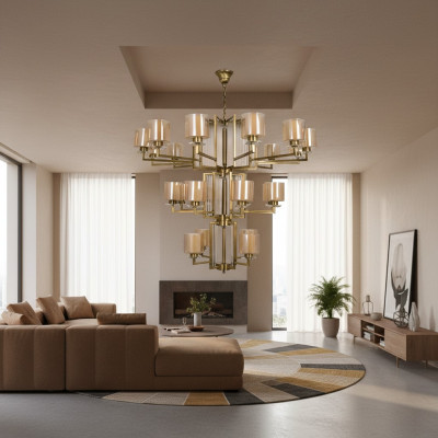 Plafonnière Kronleuchter Luxus Gold Plafongslampe Lüster Glas Modern