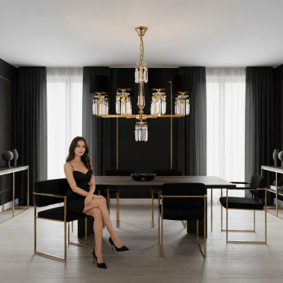 Krouneliichter Plafongsliichter Gold Plafongslampe Lüster Kristall Schwaarz