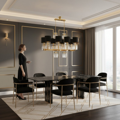 Plafongsliichter Krouneliicht Gold Plafongluucht Lustre Kristall Schwaarz