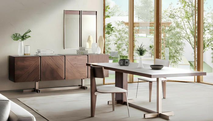 Iesszëmmer Iessdësch Grupp Still Säitenschaf 8tlg Holz Dësch Braun Iessgrupp