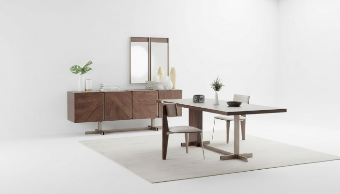 Iesszëmmer Iessdësch Grupp Still Säitenschaf 8tlg Holz Dësch Braun Iessgrupp