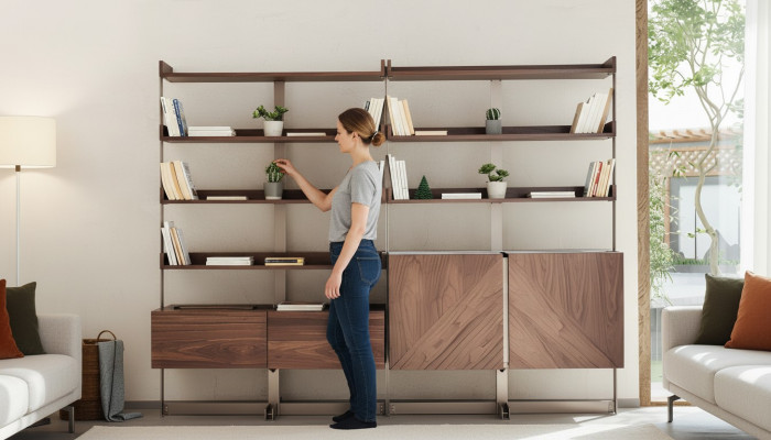 Modernen Vitrine Wunnzëmmer Miwwel Regal Standregal Echt Holz Miwwel Braun Regaler