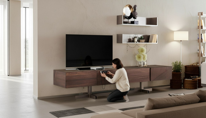 Modernt, elegant TV-Schaf aus héichwäertegem a strapazéieregem Holz