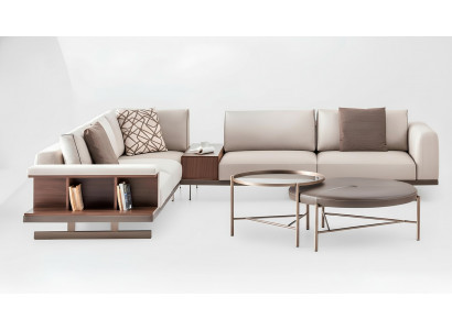 Modern beige Eckcouch Luxus L-fërmeg Couch Stoffssofaren Wunnzëmmertubakfen