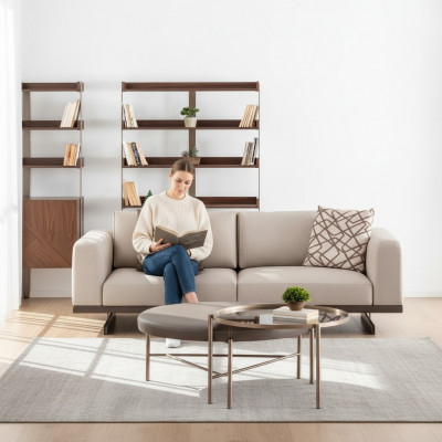 Modern dräisëtzer Stoffséi Luxus Couch Miwwelen Textil Wunnzëmmermiwwelen