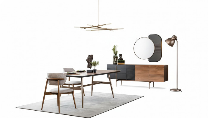 Iessgrupp Iesszëmmer Iessdësch Still Sideboard Set 7-delig Holz Braun Nei