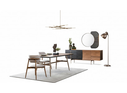 Iessgrupp Iesszëmmer Iessdësch Still Sideboard Set 7-delig Holz Braun Nei