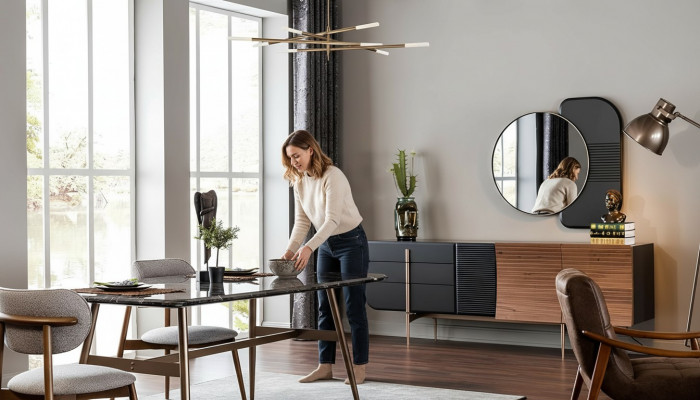 Iessdësch Iessgrupp Iesszëmmer Still Sideboard Set 7tlg Marmer Schwaarz