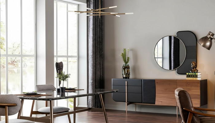 Iessdësch Iessgrupp Iesszëmmer Still Sideboard Set 7tlg Marmer Schwaarz