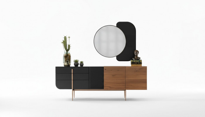 Iessdësch Iessgrupp Iesszëmmer Still Sideboard Set 7tlg Marmer Schwaarz