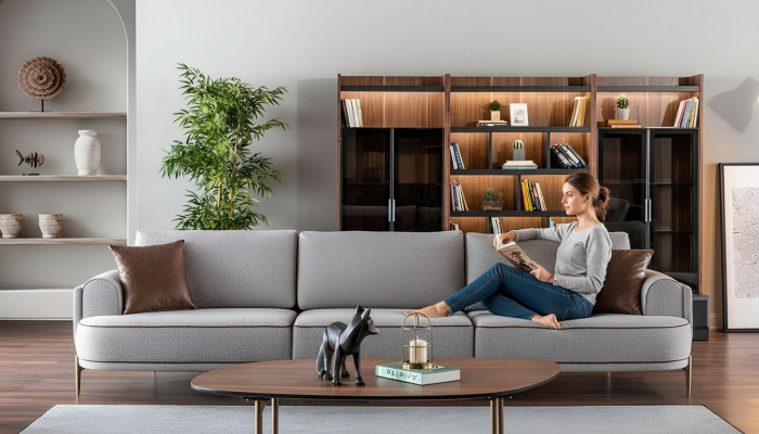 Däisëtzer Sofa 3-Sëtzer Stoffsëfa Sofas Modern Gro Stoff Coach Nei