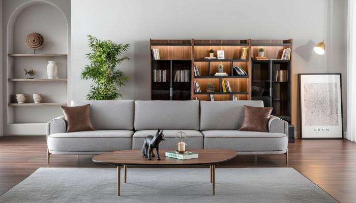 Däisëtzer Sofa 3-Sëtzer Stoffsëfa Sofas Modern Gro Stoff Coach Nei