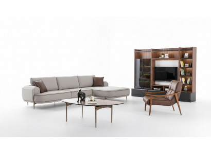 Stoffsofa Ecksofa L-Form Sofa Stoff Sofae Grau Modern Wunnzëmmer Miwwelen