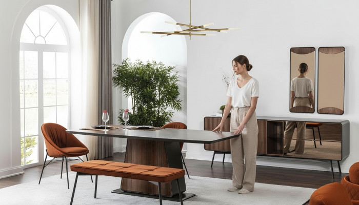 Iesswénkel Iessgrupp Iesszëmmer Iessdësch Still Kommode 9-Stéck Holz Brong