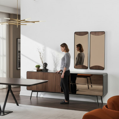 Sideboard Kommod Anrichte Spigel Holz Modern Braun Set Garnitur