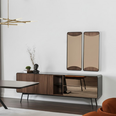 Sideboard Kommod Anrichte Spigel Holz Modern Braun Set Garnitur