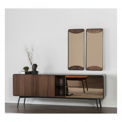 Sideboard Kommod Anrichte Spigel Holz Modern Braun Set Garnitur