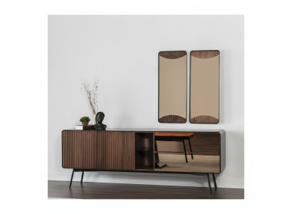 Sideboard Kommod Anrichte Spigel Holz Modern Braun Set Garnitur