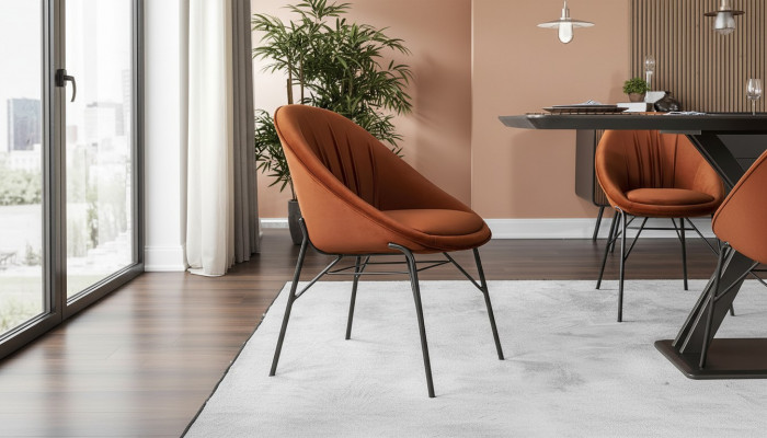 Garnitur Iesszëmmerstull Kichenstull Lenstull Still 6tlg Stoff Orange