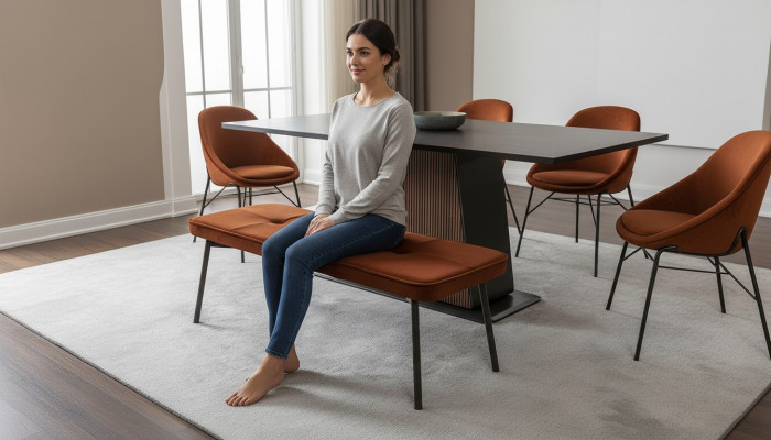 Sëtzmiwwelen Sëtzbank Gepolsterte Bank Holzbank Gepolstert Stoff Modern Orange Nei