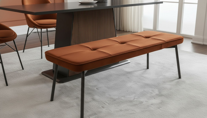 Sëtzmiwwelen Sëtzbank Gepolsterte Bank Holzbank Gepolstert Stoff Modern Orange Nei