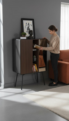 Retro Bar-Sideboard Wunnzëmmer Schranken Holz Wäinschaf Braun