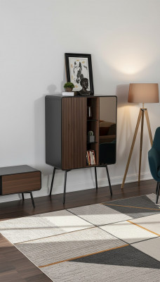 Retro Bar-Sideboard Wunnzëmmer Schranken Holz Wäinschaf Braun