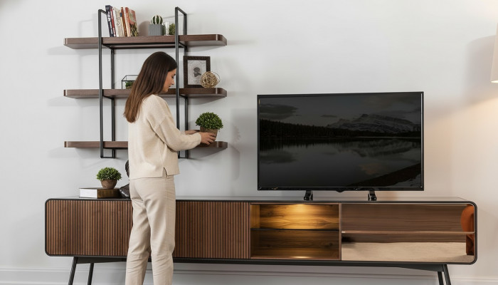 rtv Lowboard Fernsehstänner Regal Säitendësch Wunnzëmmer Holz brong Modern