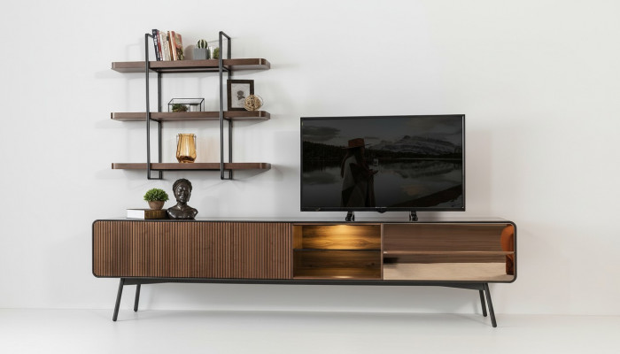 rtv Lowboard Fernsehstänner Regal Säitendësch Wunnzëmmer Holz brong Modern