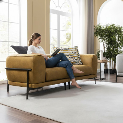 Modern Zweesëtzeger Sofa 2 Sëtz Sofas Modern Giel Konschtlieder Couch Design