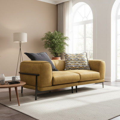 Modern Zweesëtzeger Sofa 2 Sëtz Sofas Modern Giel Konschtlieder Couch Design