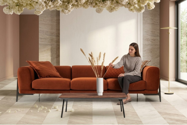 Dreisëtzer Canapé 3 Sëtzer Stoffsopha Sofas Modern Rout Stoff Couch Orange
