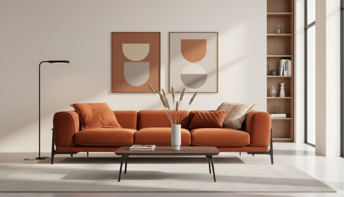 Dreisëtzer Canapé 3 Sëtzer Stoffsopha Sofas Modern Rout Stoff Couch Orange