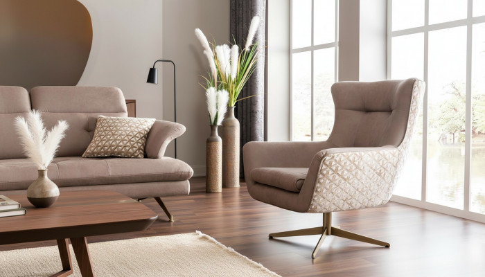Moderne Sëtz-Ohresëtz Luxus Cocktailsëtz Beige Kënschtläder Nei