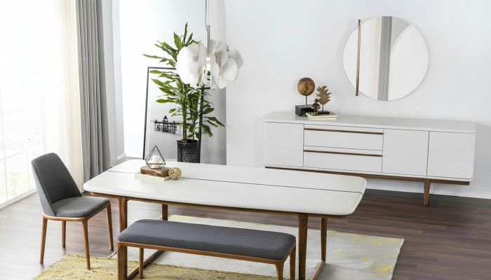 Iessdësch-Eck Iessgrupp Iesszëmmer Iessdësch Still Sideboard 10-Deel Holz Wäiss
