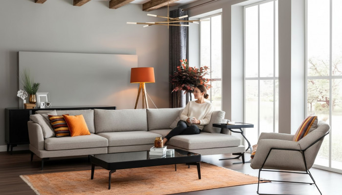 Canapé-Set L-Form Couch Aussiessel Gro Sofa Modern Miwwel Ecks-Canapé Set Nei
