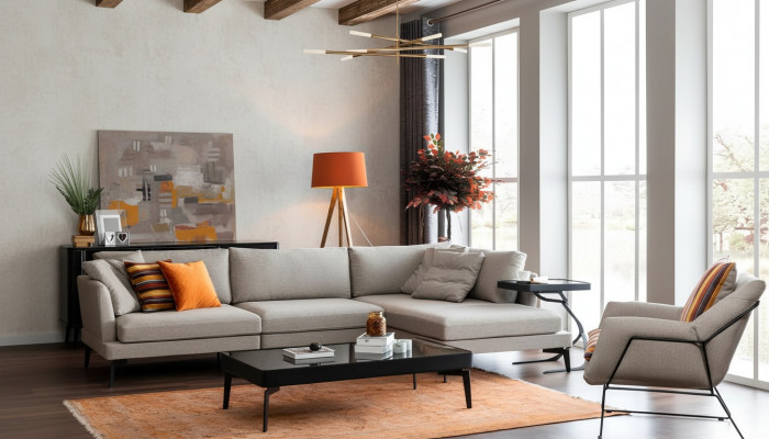 Canapé-Set L-Form Couch Aussiessel Gro Sofa Modern Miwwel Ecks-Canapé Set Nei