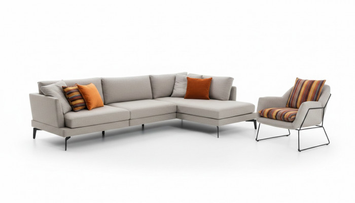 Canapé-Set L-Form Couch Aussiessel Gro Sofa Modern Miwwel Ecks-Canapé Set Nei