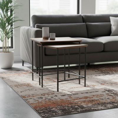 Luxus Säitentëscher Kaffisdësch Modern Holz Dëscheset Komplett Set Braun Nei