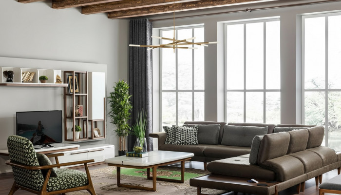 Wunnzëmmer Set Luxus Miwwelen L-Form Sofa Fautteuil Textil Miwwelen Set Nei