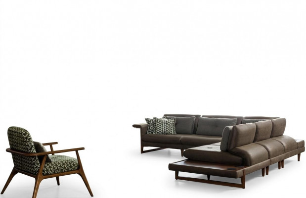 Wunnzëmmer Set Luxus Miwwelen L-Form Sofa Fautteuil Textil Miwwelen Set Nei