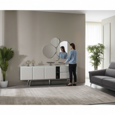 Sideboard mat Spigel Kommode Wäiss Konsooldësch Dësch Modern Holz Set