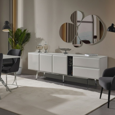 Sideboard mat Spigel Kommode Wäiss Konsooldësch Dësch Modern Holz Set