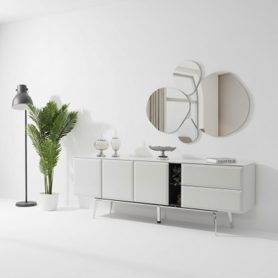 Sideboard mat Spigel Kommode Wäiss Konsooldësch Dësch Modern Holz Set